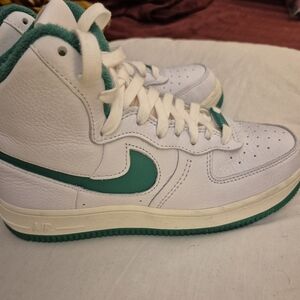 Nike White and Green High-Top Sneakers